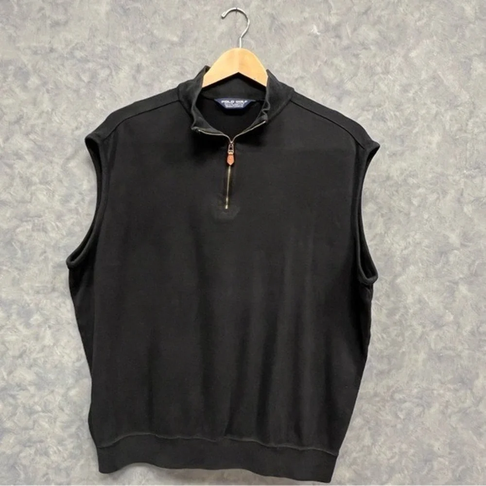 Polo Golf Ralph Lauren Black Quarter Zip Vest Sleeveless Mens Sz XL